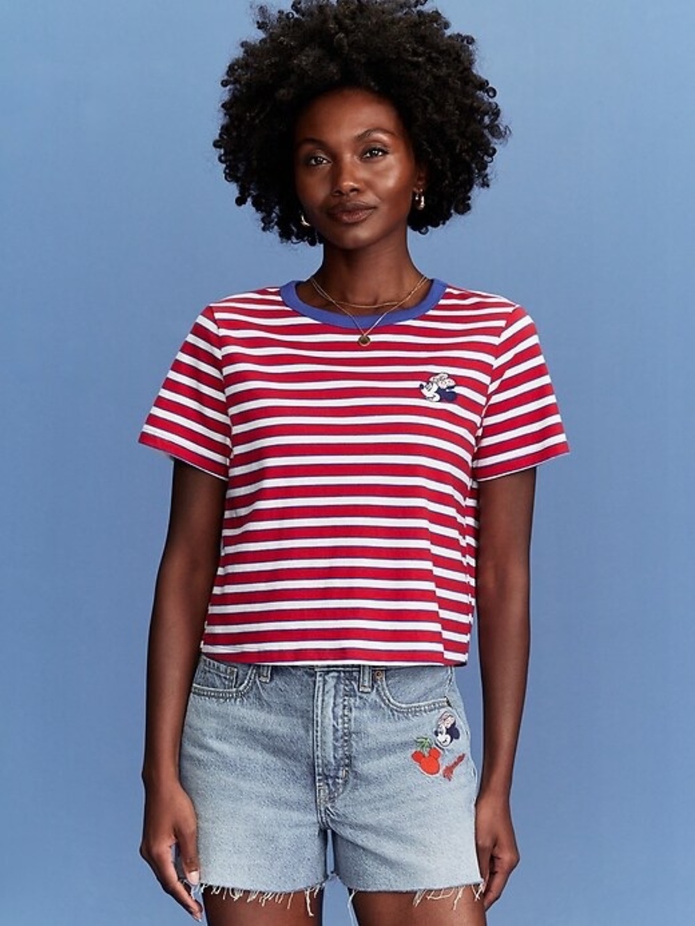 Old Navy x Disney Minnie Mouse Cropped Striped Red, White, & Blue T-shirt NWT, S